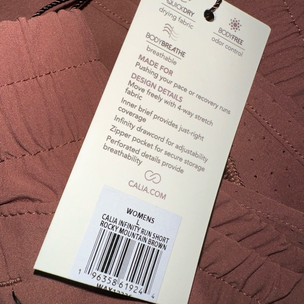 Calia Women's Mid Rise Infinity Run Shorts in Rocky Mountain Brown New With Tags - Picture 2 of 3
